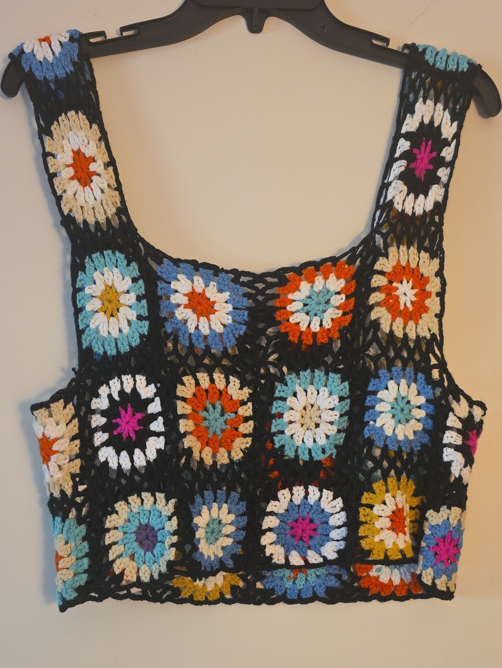 Black Crochet Multicolor Square Crop Tank Top